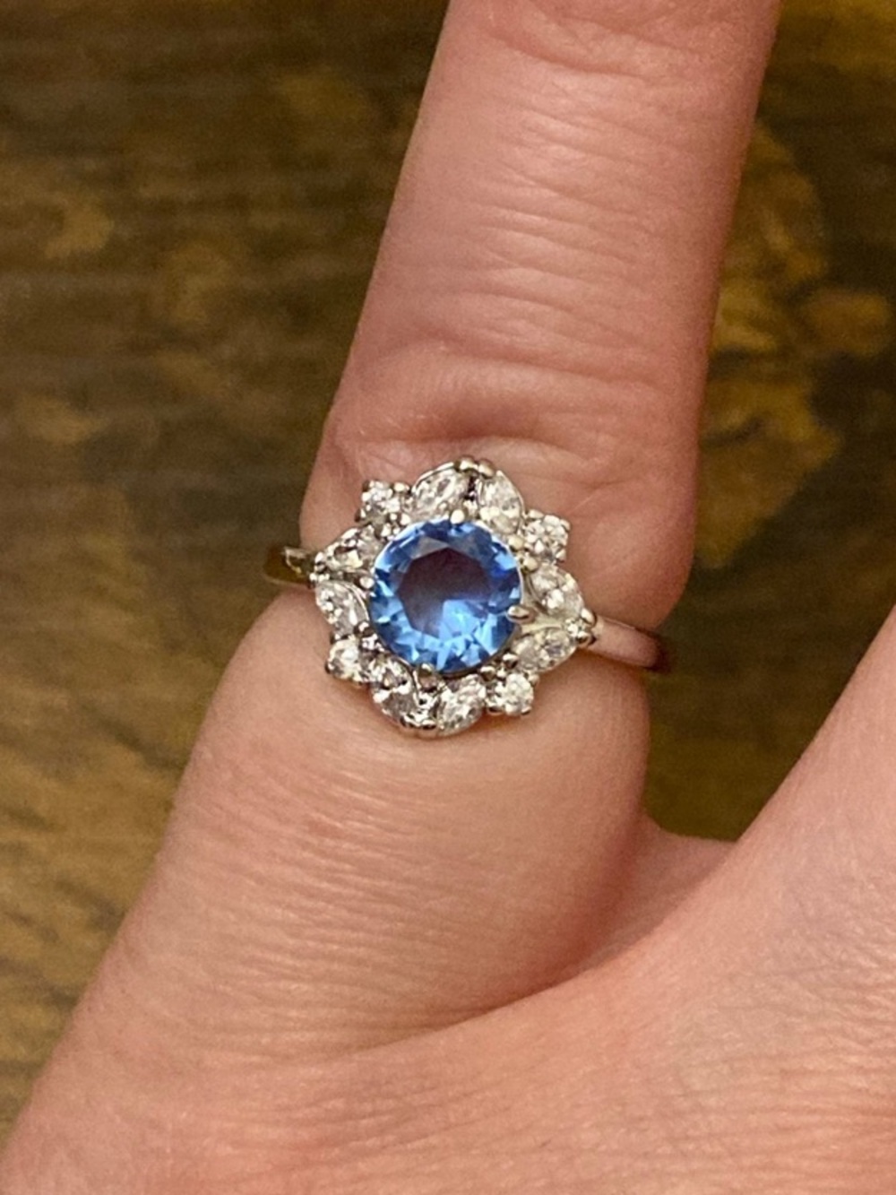 Blue Halo Floral Cluster Ring with Clear Accents Bomb Party Kids Ring